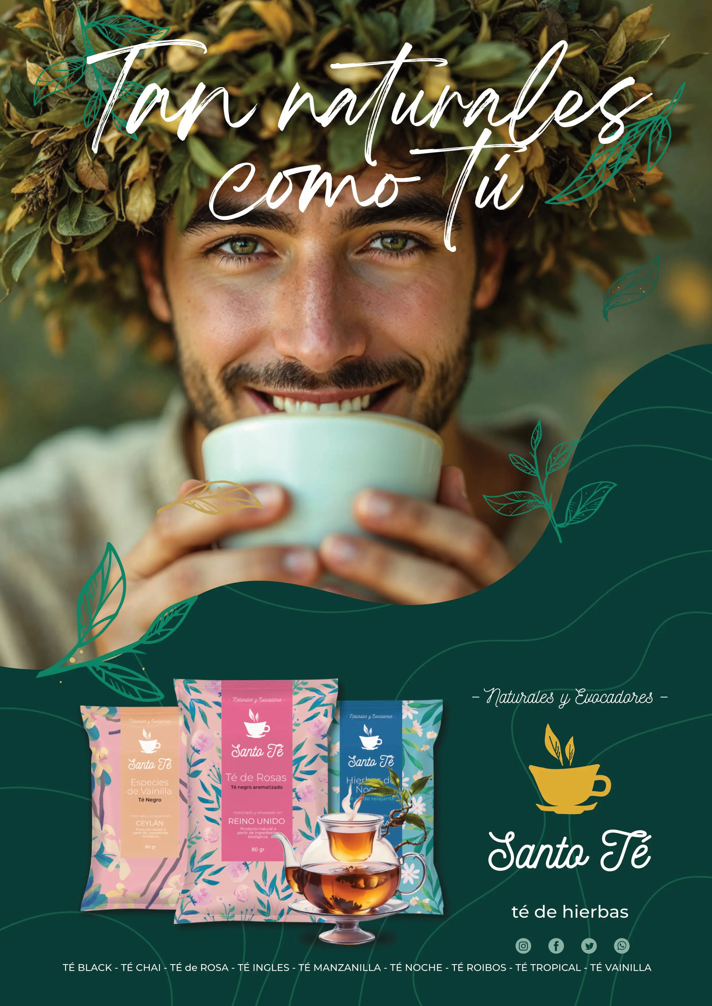 anuncio publicitario para santo-te banner hombre joven